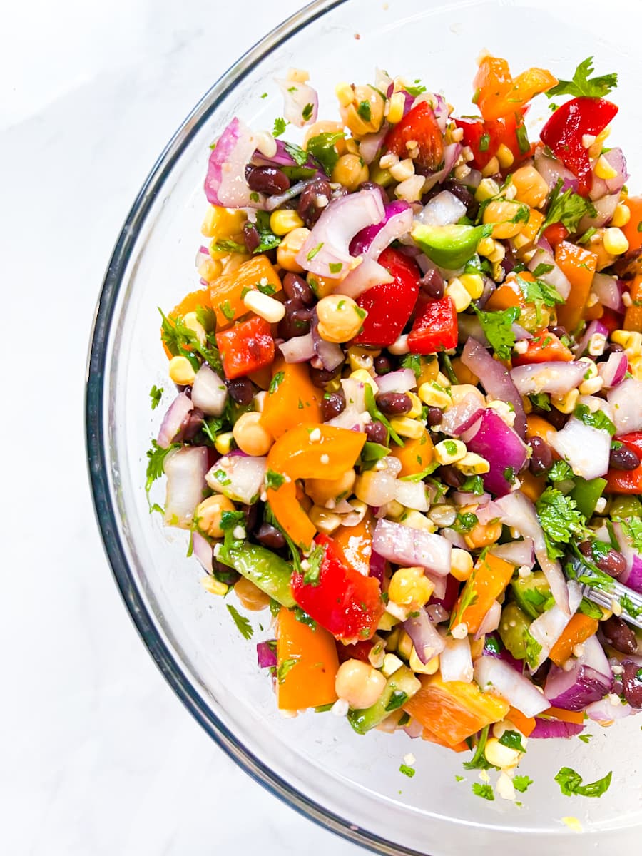 Chickpea salsa salad in a bowl.
