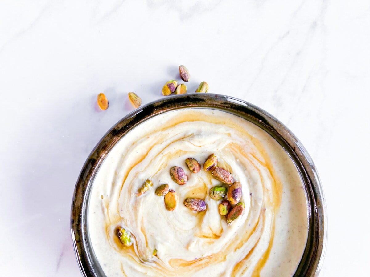 Whipped feta with honey and pistachios.