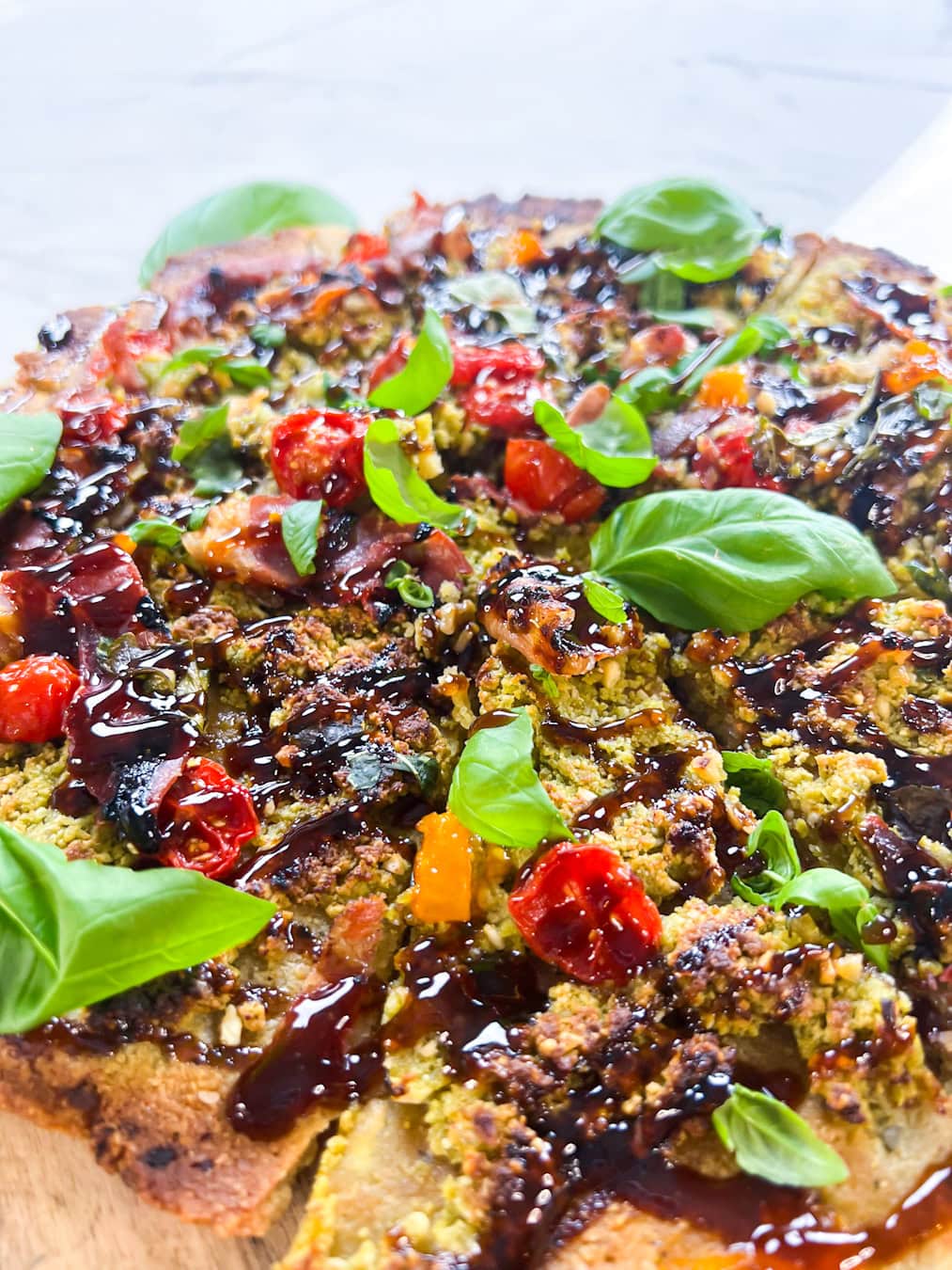 Gluten Free Prosciutto Flatbread with Pesto Entirely Emmy