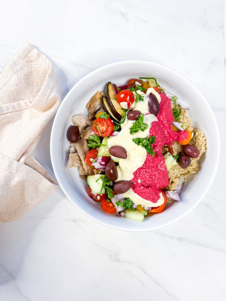 Healthy Mediterranean Bowl with a napkin