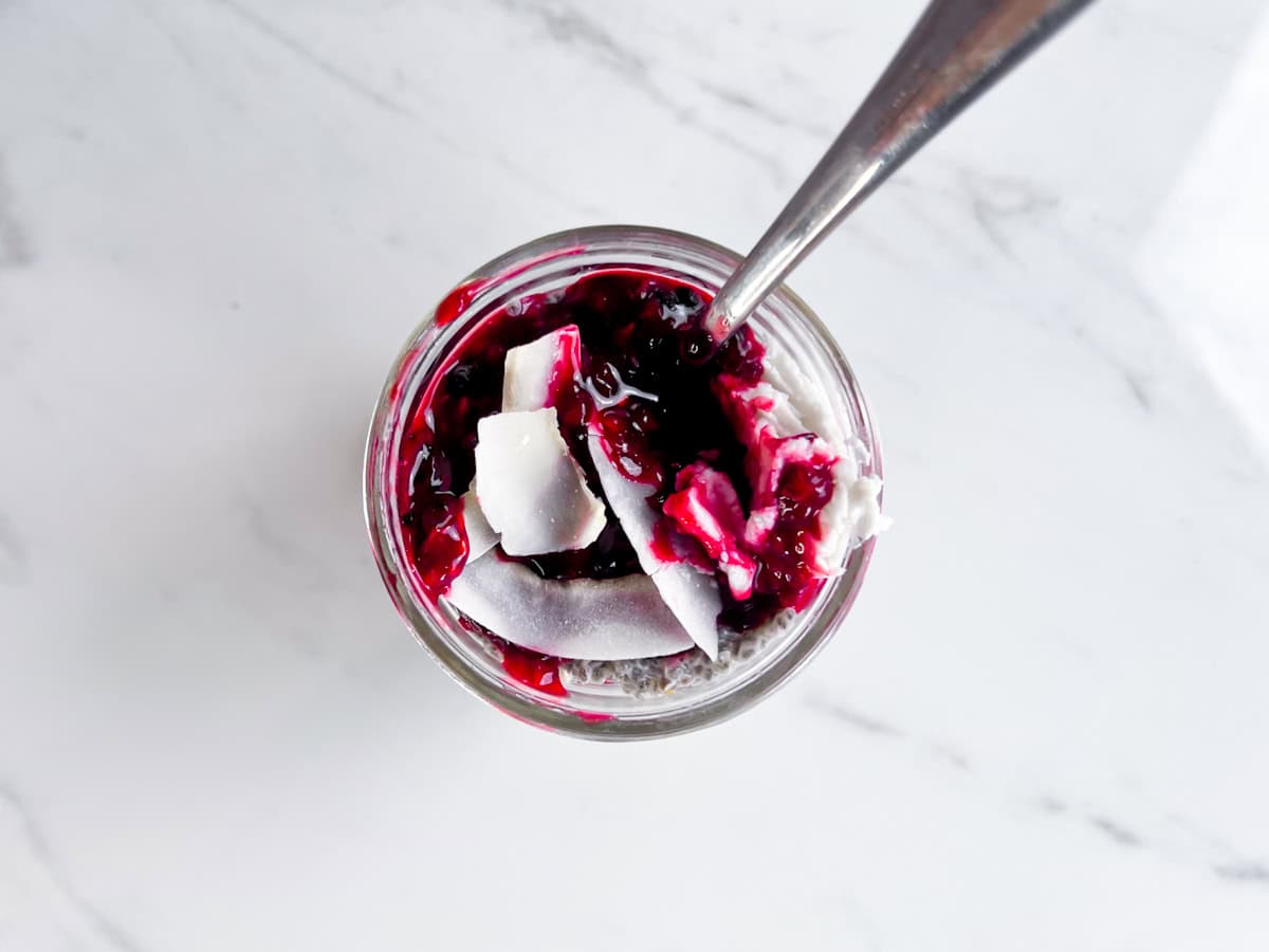 Berry chia pudding in a jar.