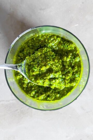 Finished cashew pesto recipe.