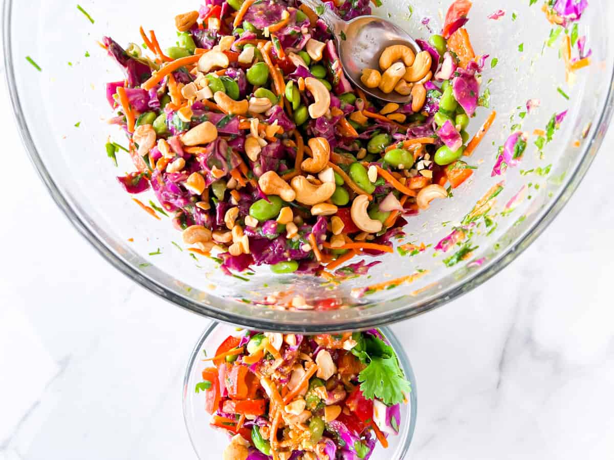 Thai crunch salad fully mixed.