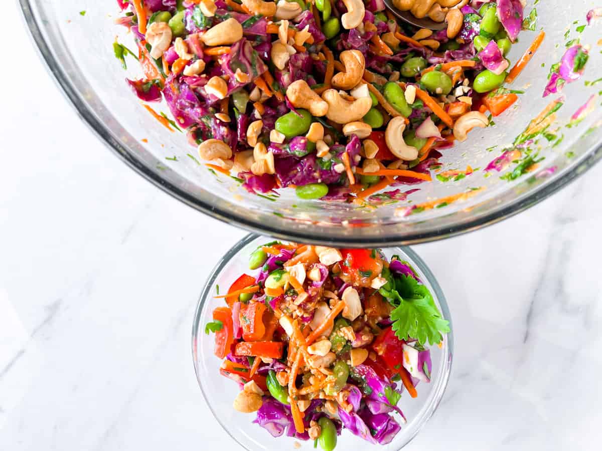 Thai crunch salad fully mixed.