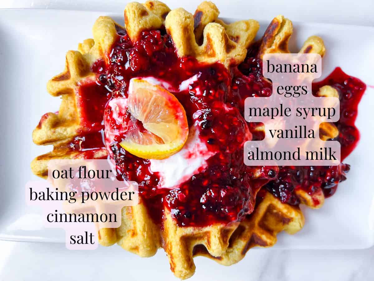 Healthy oat flour waffle ingredients.