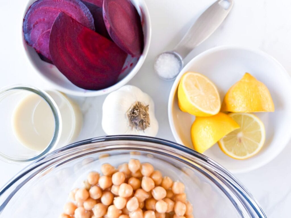 Beet hummus ingredients.