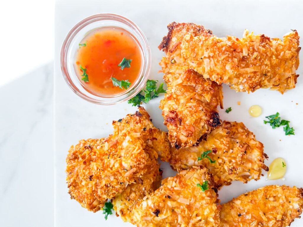 Coconut crusted chicken.