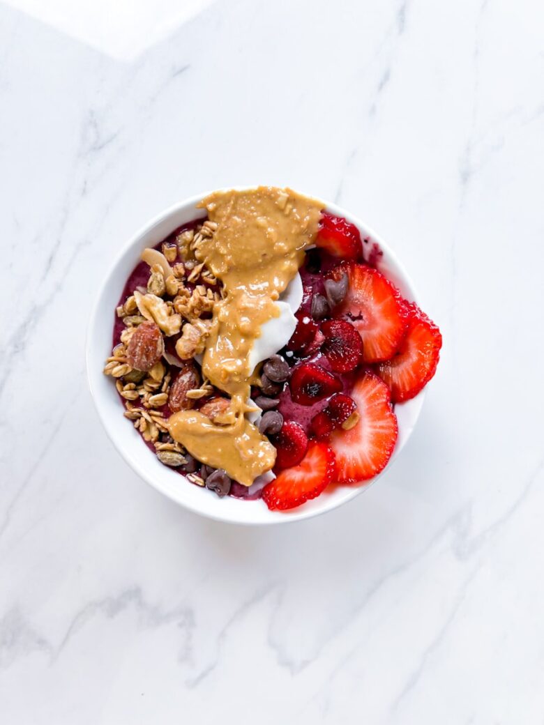 Cherry berry chocolate smoothie bowl.