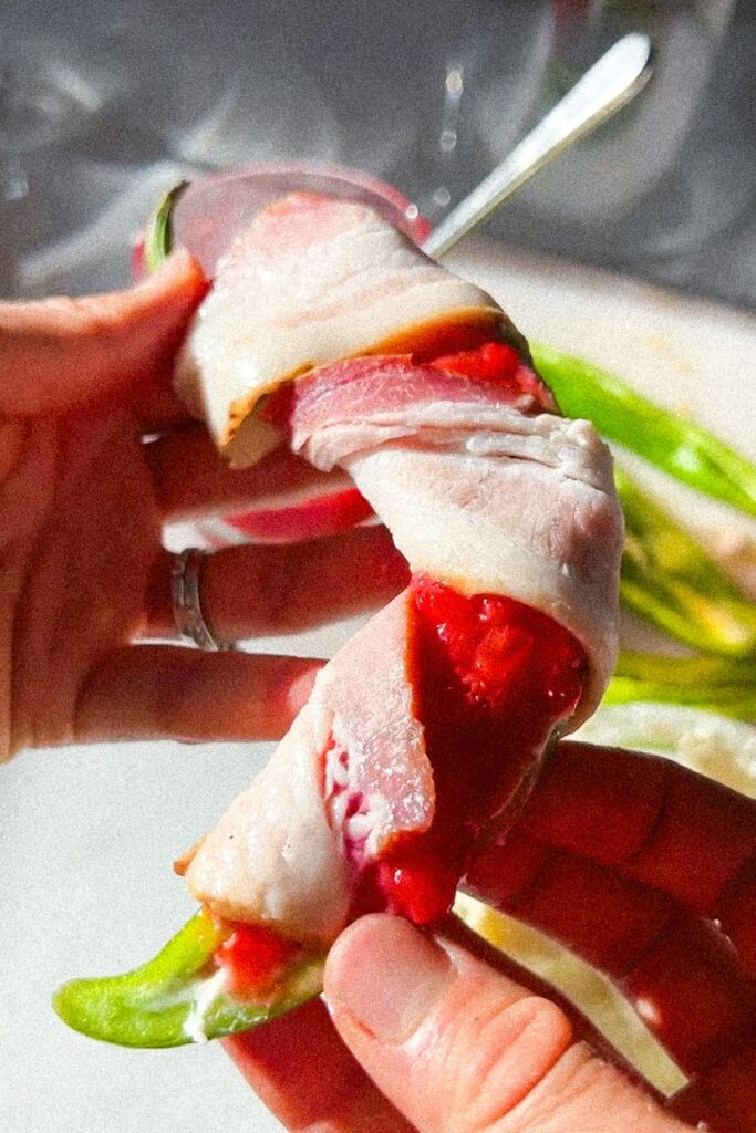 How to make air fryer bacon wrapped jalapeños poppers.