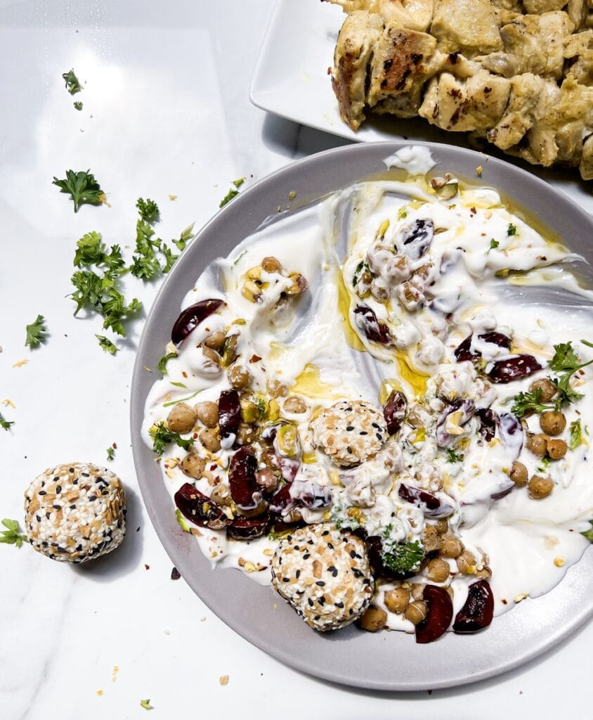 Labneh with Gluten Free Everything Bagel Bites Entirely Emmy