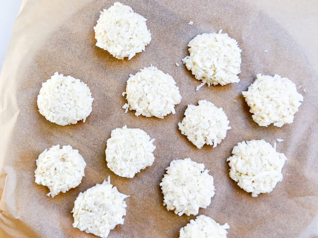 Shredded coconut balls before being dipped.