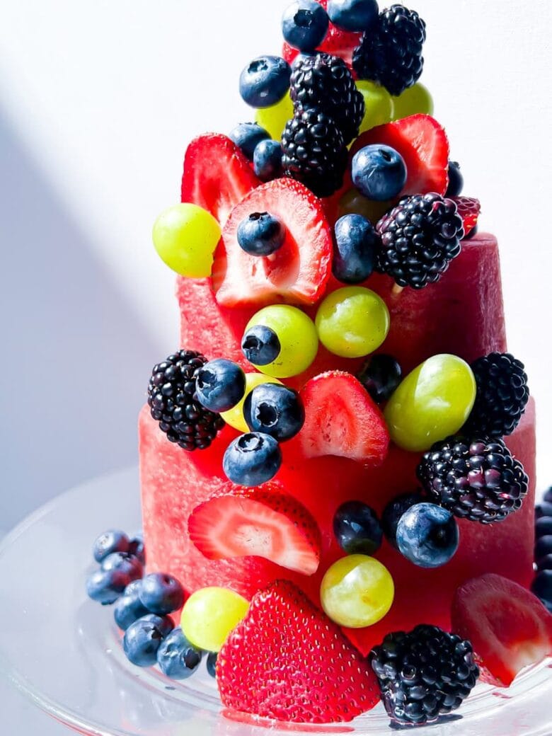 Strawberry watermelon healthy cake, finished product.