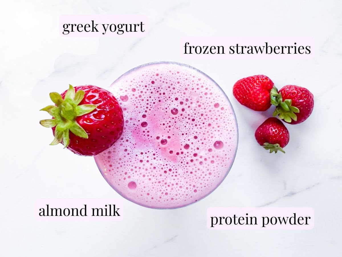 Strawberry protein shake ingredients.