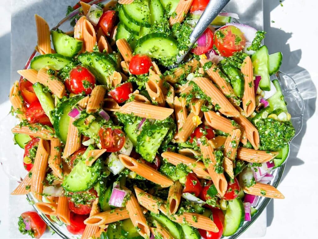 Lentil pasta salad.