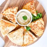 Vegan buffalo chickpea quesadillas.