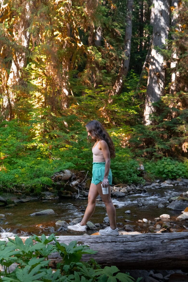 Cocojune walking on a log