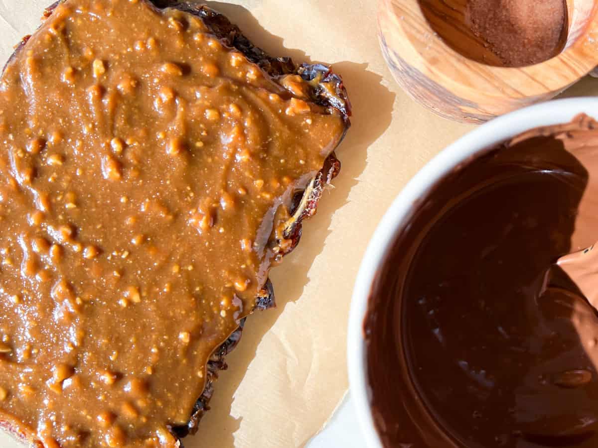 Peanut butter layered on top of the dates.