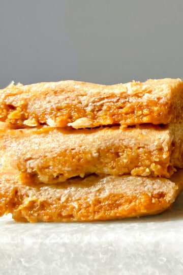 3 sweet potato bars stacked on one another.