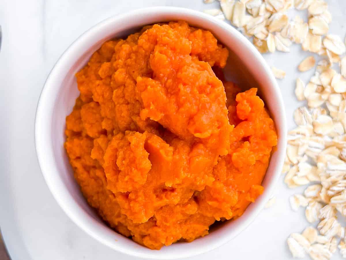Mashed sweet potato in a bowl.