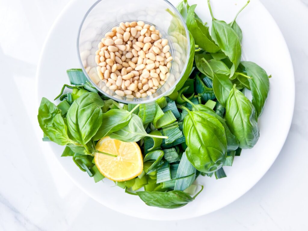 Pesto ingredients.