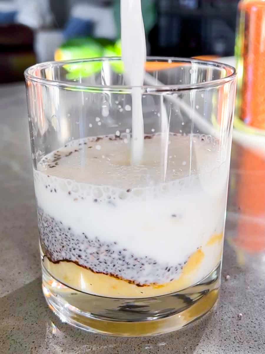 Cup with chia coffee ingredients.