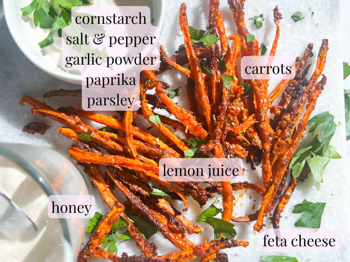 Ingredients for roasted carrots with whipped feta.