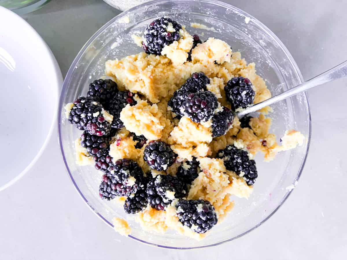 Blackberries folded into the scone dough.