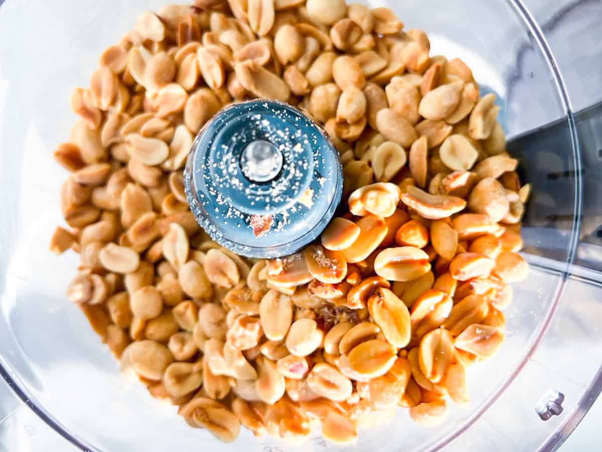 Peanuts in a food processor.