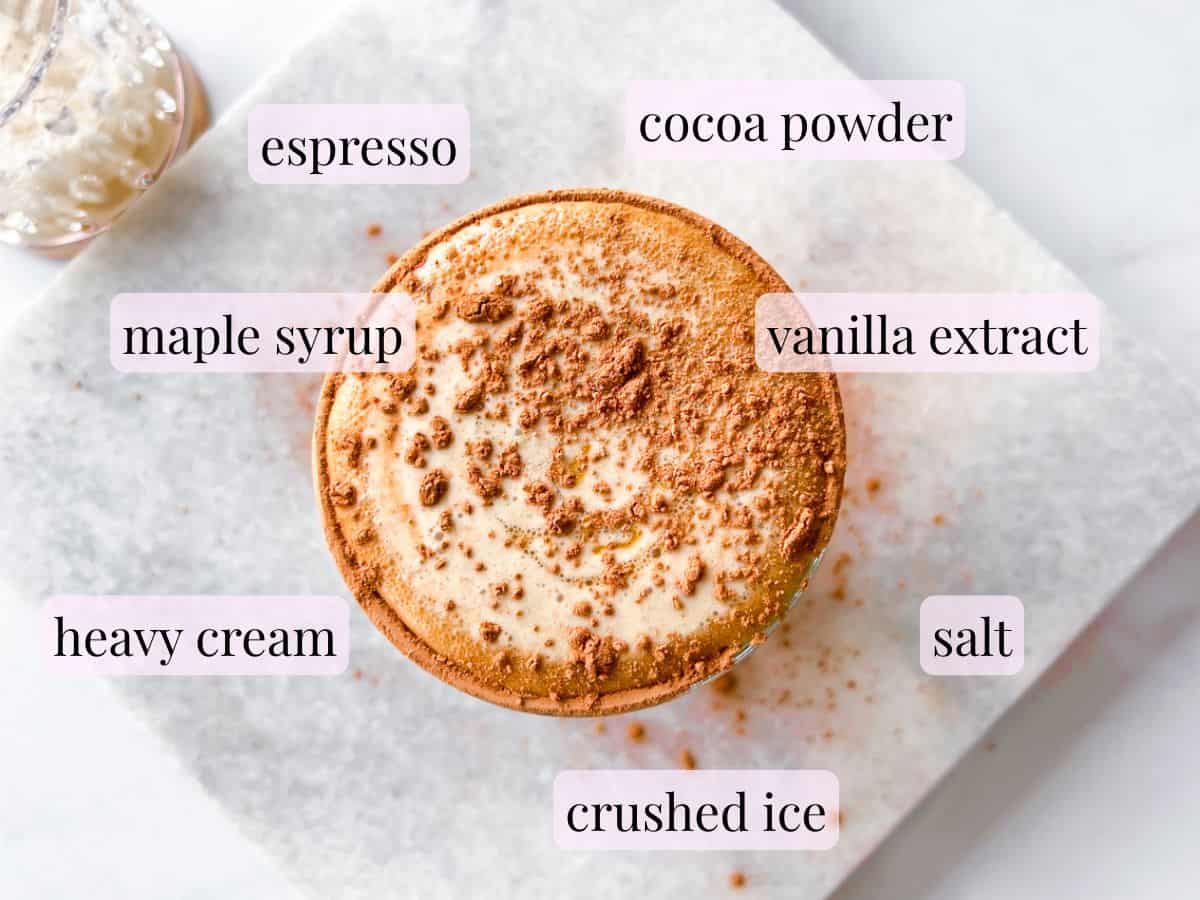 Espresso martini mocktail ingredients.