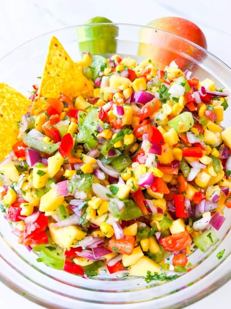 Mango salsa close up.