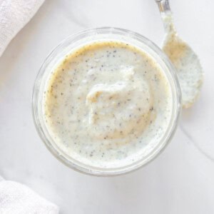 Garlic parmesan sauce in a jar.