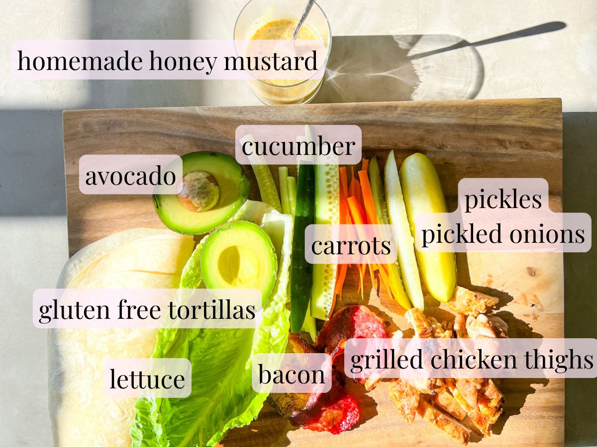 Honey mustard chicken wrap ingredients labeled.