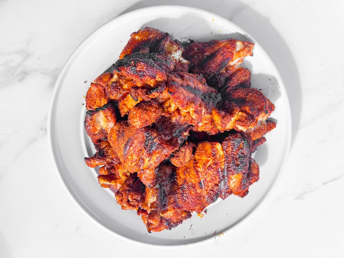 Chicken thighs seasoned with the chicken taco seasoning.