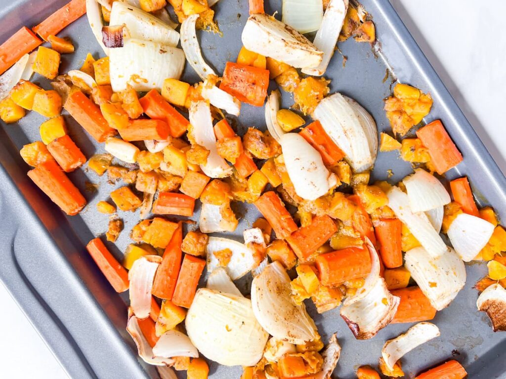 Roasted veggies for squash soup.