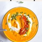 Butternut Squash and Carrot Soup in a bowl.