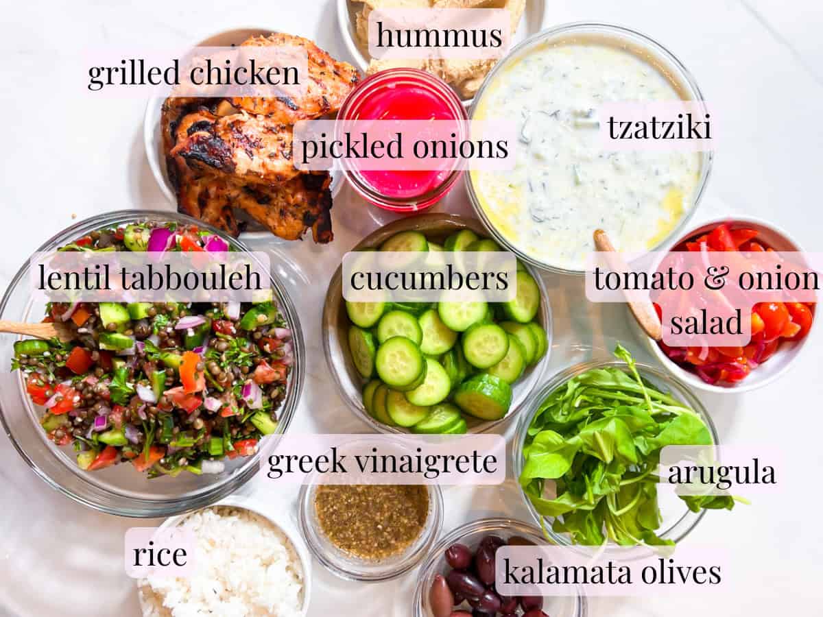 Ingredients photo for the homemade cava bowls in clear bowls.