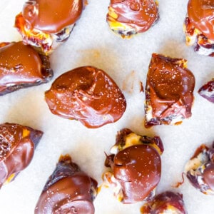 Dates covered in chocolate.