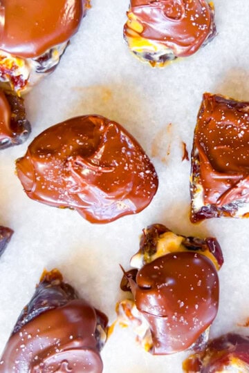 Dates covered in chocolate.
