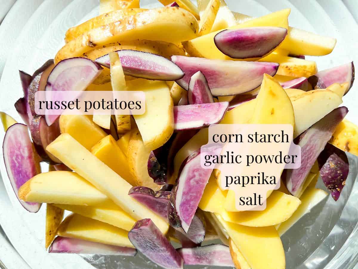 Loaded French fries ingredients.