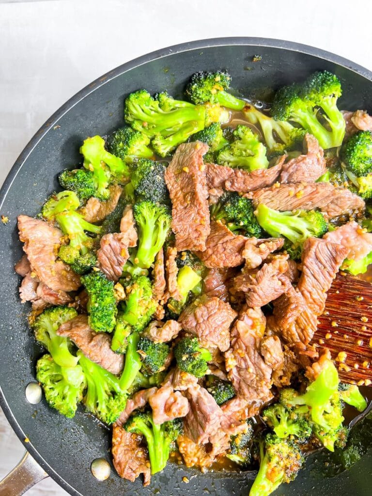 Broccoli Beef in the pan.