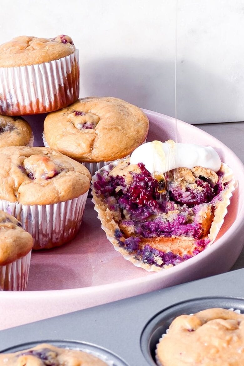 Banana Blackberry Oatmeal Muffins.