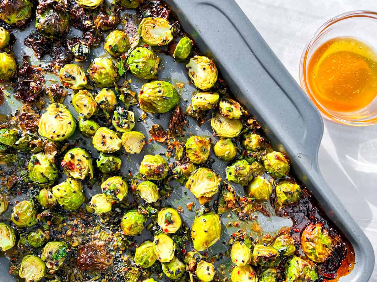 Roasted hot honey brussel sprouts.