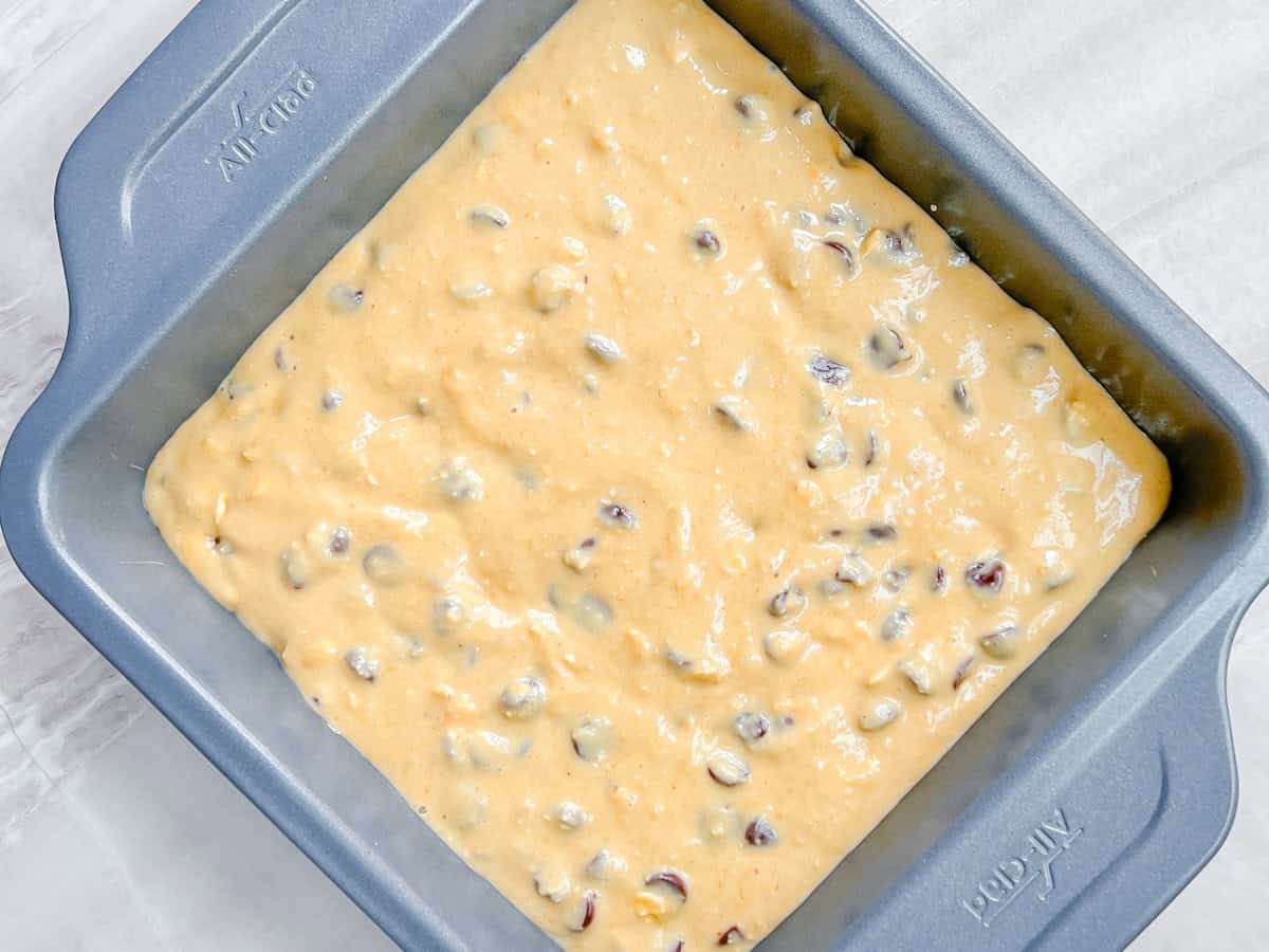 Pan with baked oat batter in it.