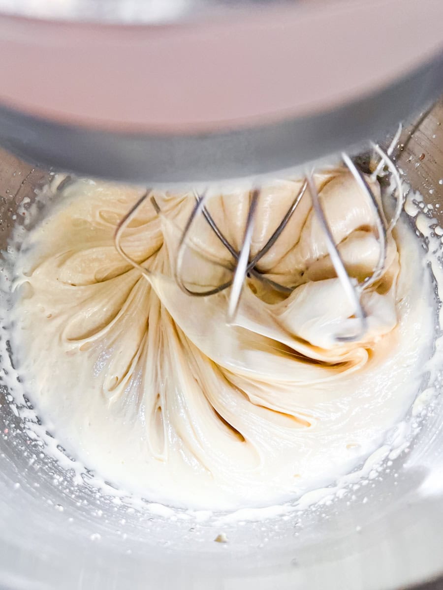 Honey being creamed in the stand mixer.