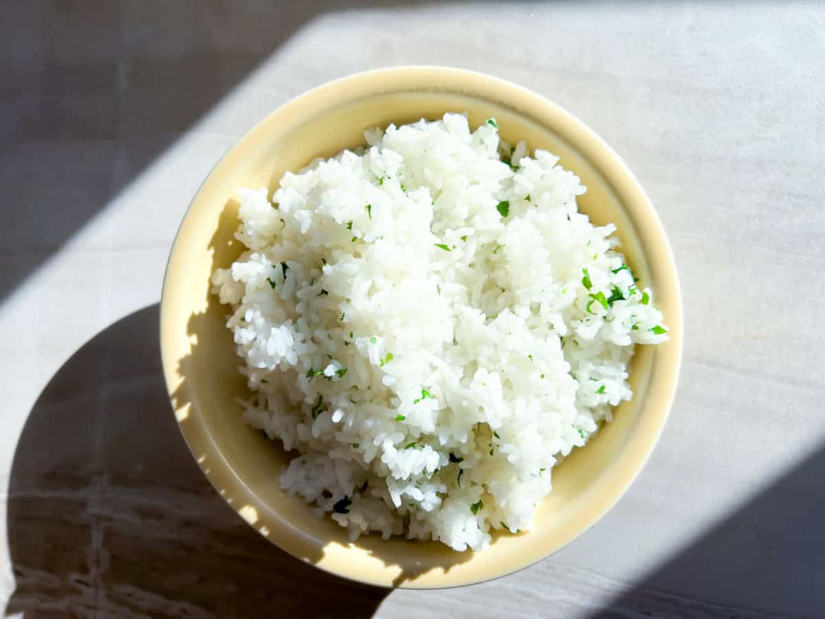 Cilantro lime rice in a bowl.