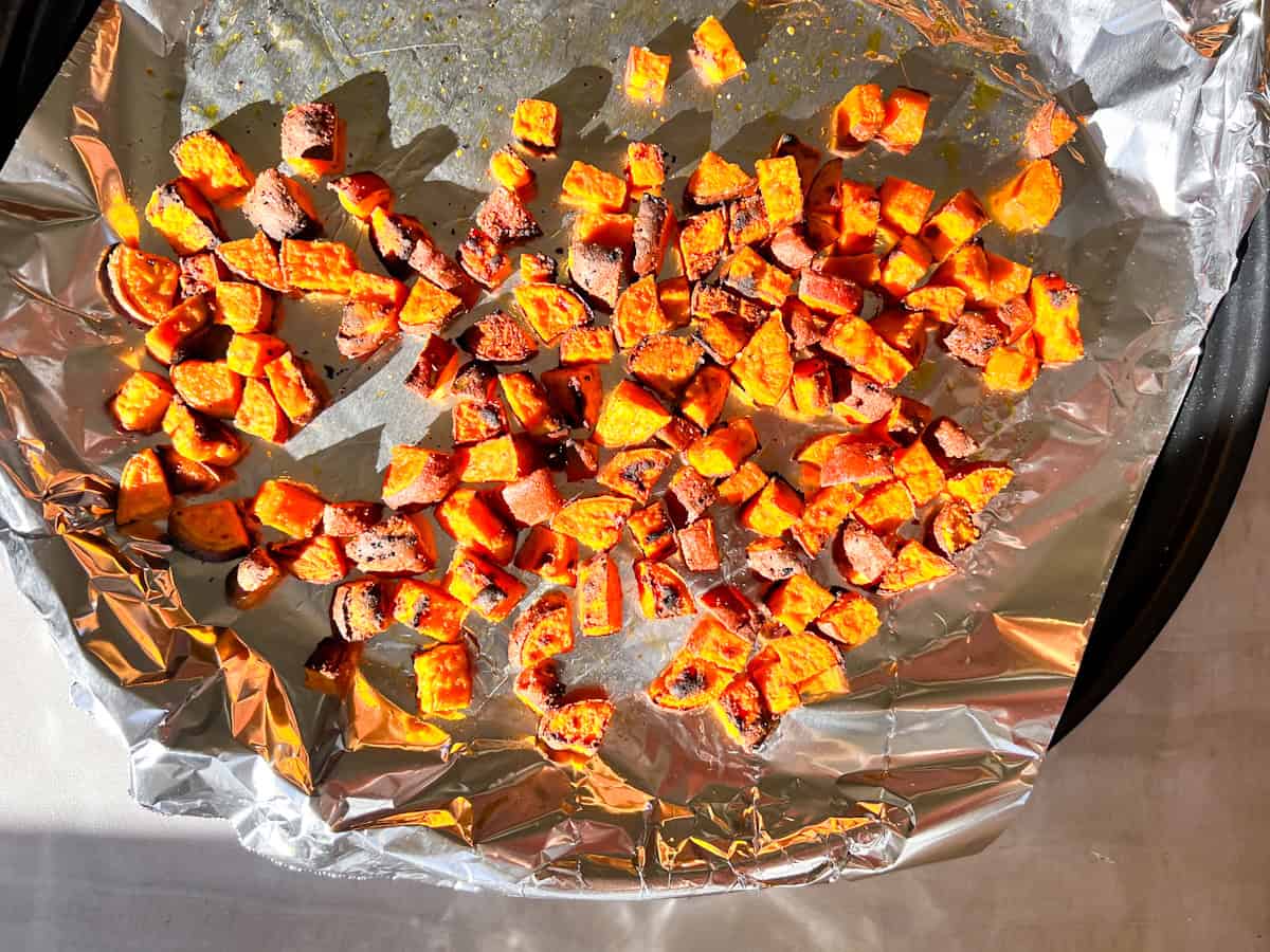 Cooked sweet potato cubes.