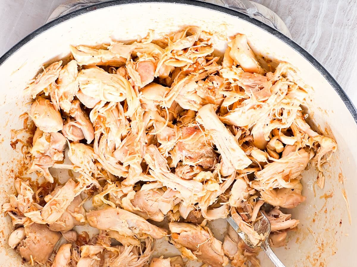 Dutch oven shredded chicken.