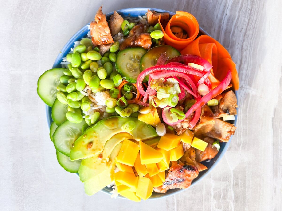 Teriyaki Chicken Poke Bowls.