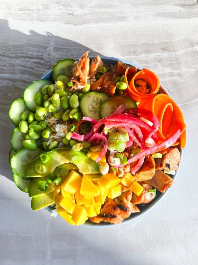 Teriyaki Chicken Poke Bowls.