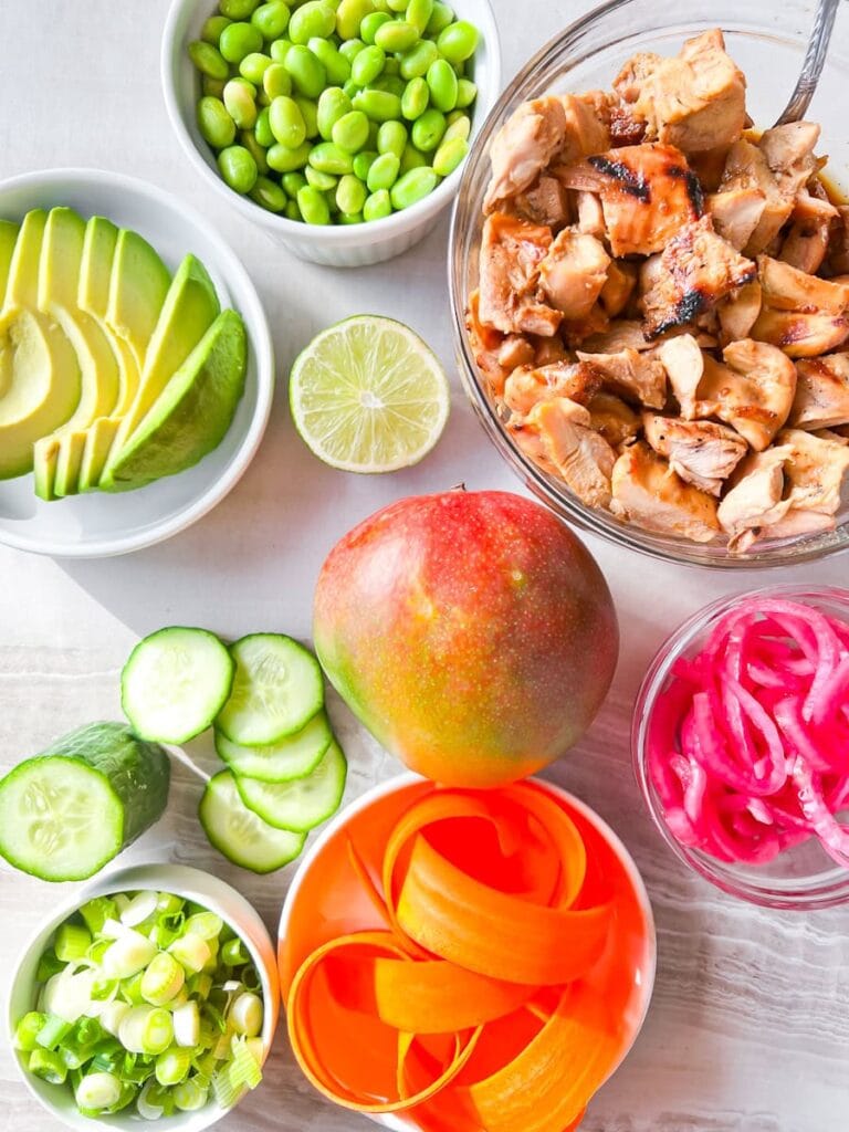 Poke bowl ingredients.